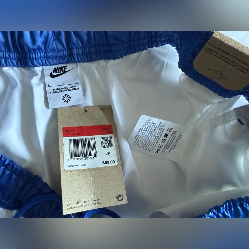 Nike White Athletic Shorts with Blue Trim - Picture 3 of 3